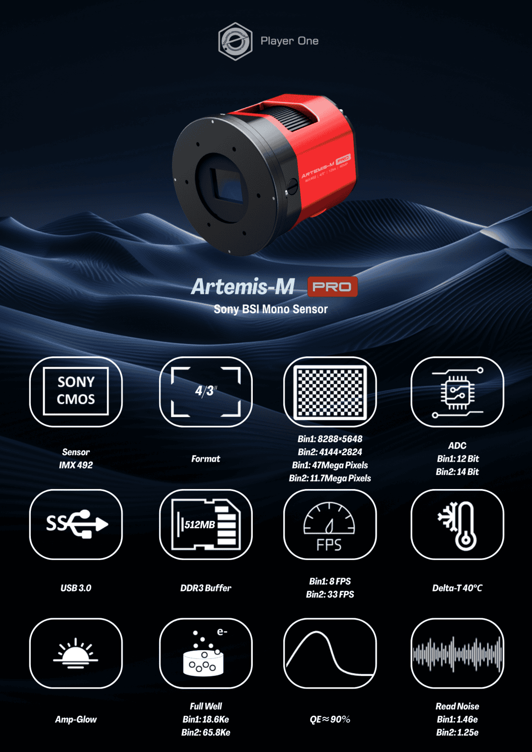Artemis-M Pro (IMX492) USB3.0 Mono Cooled Camera – Player One Astronomy
